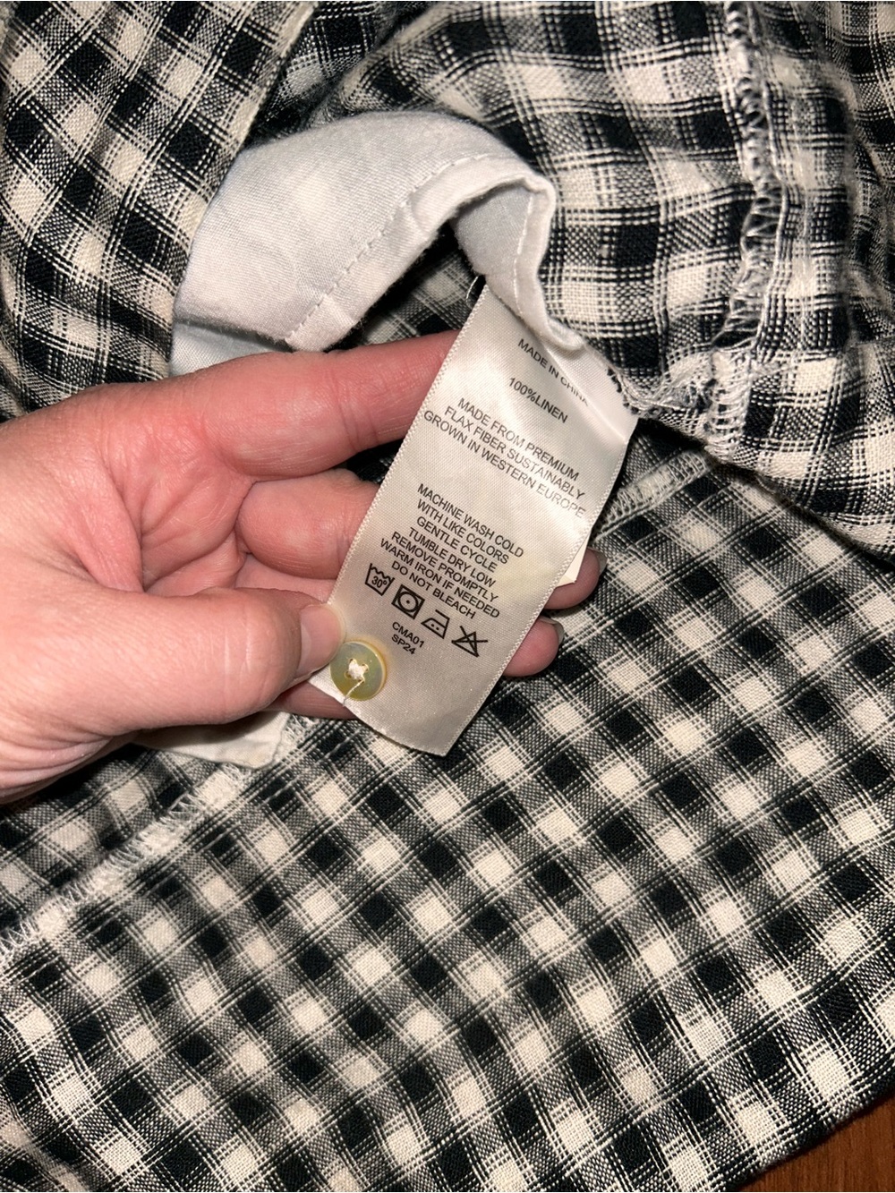 Quince 100% European Flax Linen Cream Black Gingham Sleeveless Shift Dress L - Picture 8 of 8